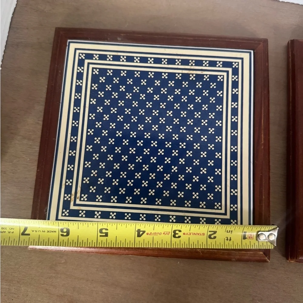 Navy and White Patterned Trivet Set